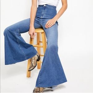 Free People Mid-rise Super Flare Frayed Hem Jeans